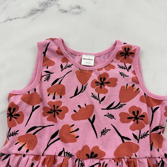 Hanna Andersson Girls Fit and Flare Dress Size 140 10 Pink Orange Floral Cotton - Picture 2 of 8
